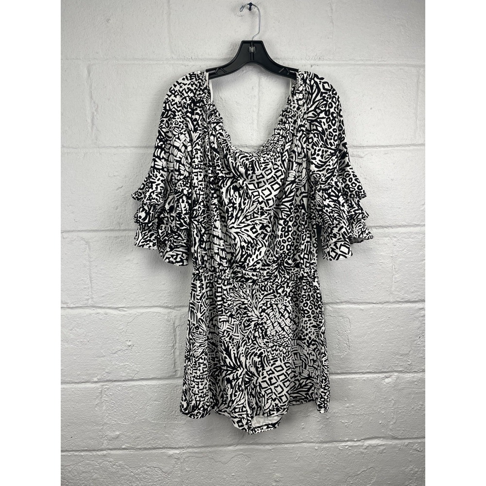 Lilly Pulitzer Calla Romper Large Onyx Home Slice Black White Pineapple NWT - Picture 2 of 13